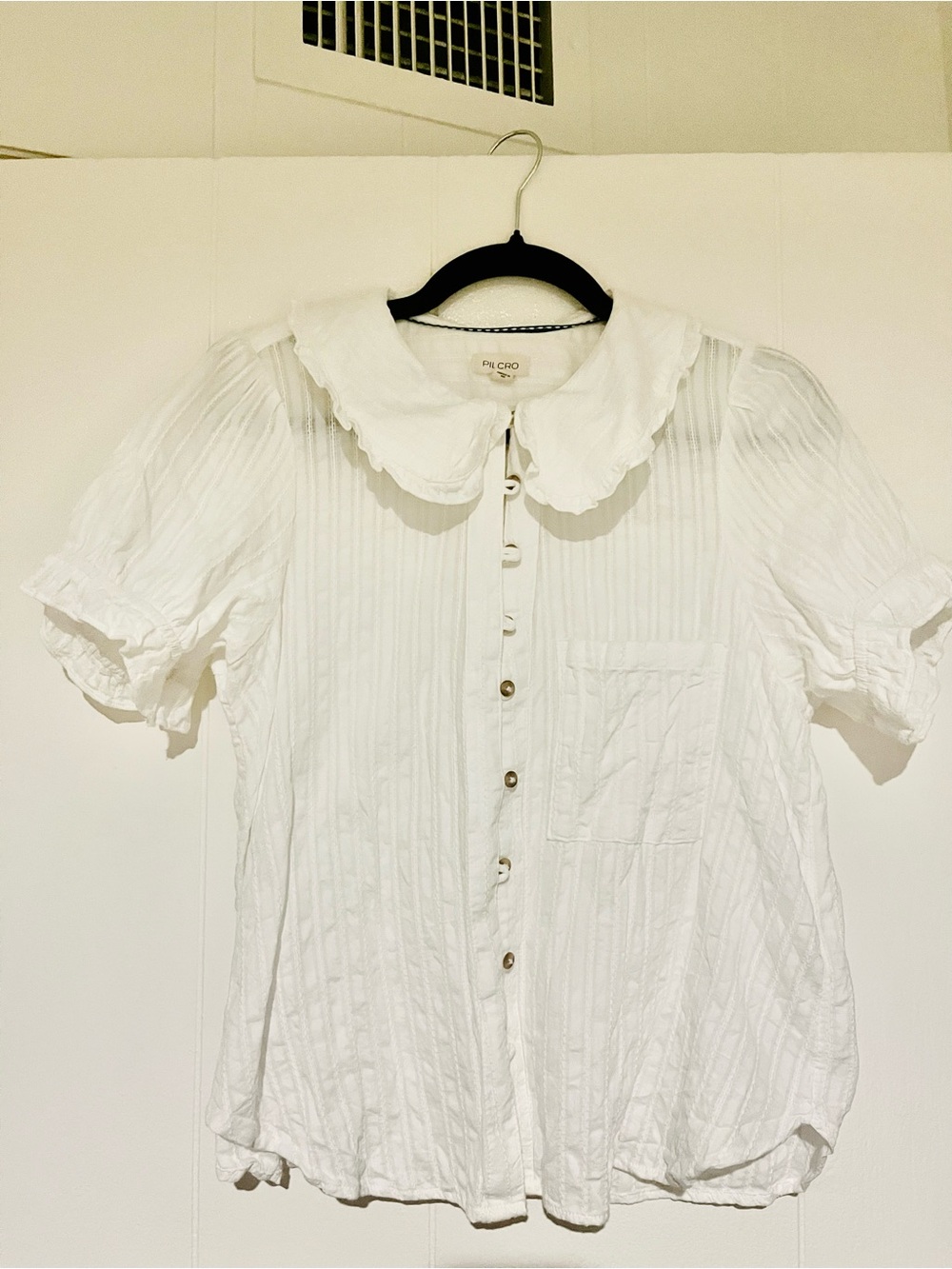 Anthropologie Pilcro White Pintuck Cotton Button-Up Blouse with Peter Pan Collar